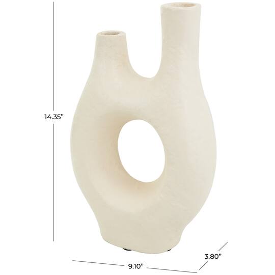 14" Beige Paper Mache Abstract Double Opening Vase